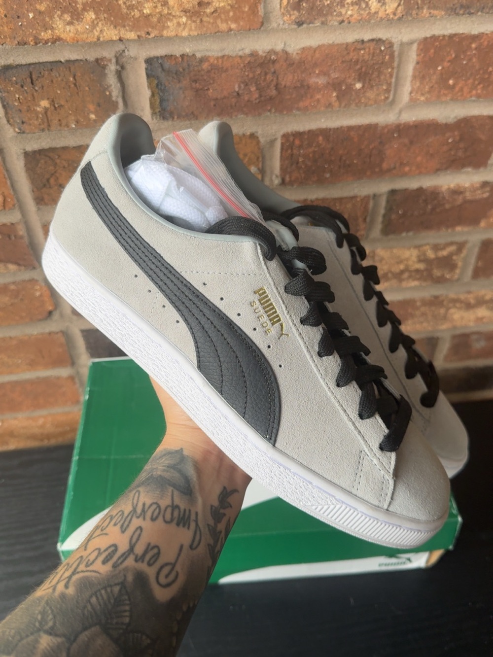 Puma Men's Suede Sneakers in Light Gray with Dark Gray Stripe